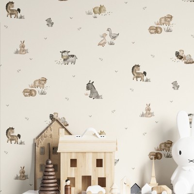 Papel de parede ANIMAIS NA FAZENDA BEGE 14831