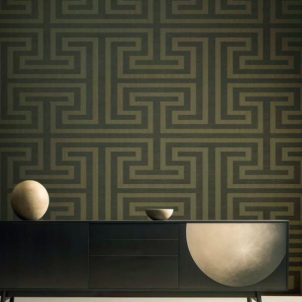 Papel pintado LABERINTO GRIS Y DORADO 27519