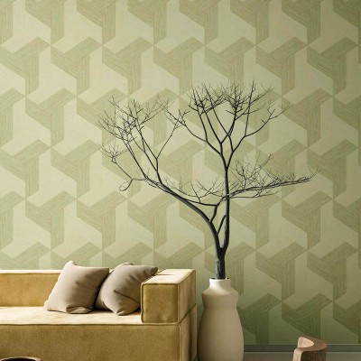 Papel de parede CUBOS 3D VERDE E DOURADO 27505