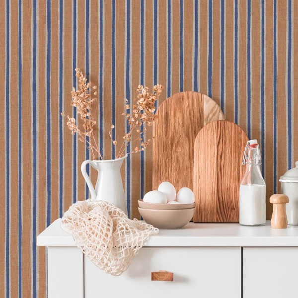 Papel de parede RISCAS IRREGULARES VINÍLICAS TERRACOTA E AZUL 30138