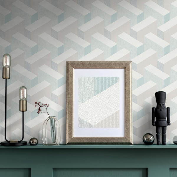 Papel de parede TRIDIMENSIONAL BEGE E AQUA 10382-35