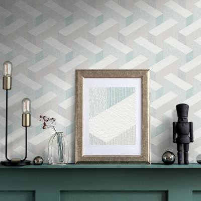 Papel Pintado TRIDIMENSIONAL BEIGE Y AQUA 10382-35