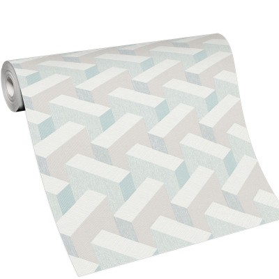 Papel Pintado TRIDIMENSIONAL BEIGE Y AQUA 10382-35