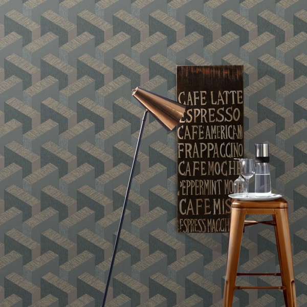 Papel de parede TRIDIMENSIONAL CINZA ESCURO E MARROM 10328-15