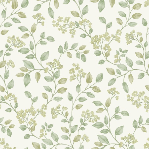 Papel de parede FOLHAS ROMÂNTICAS VERDES AL_14636168