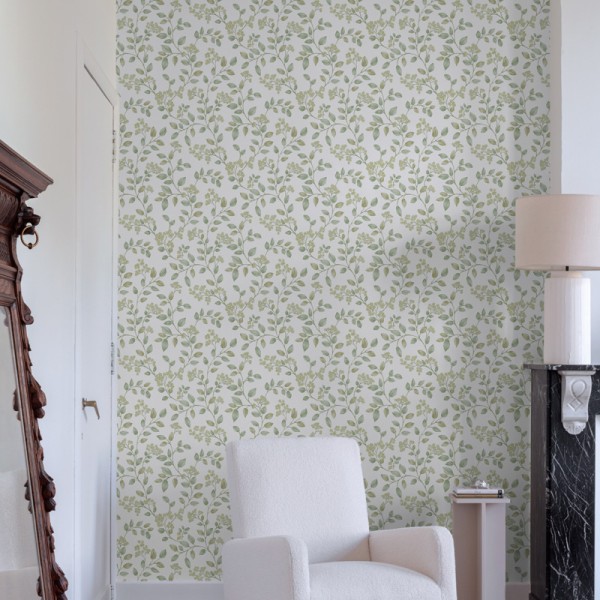 Papel de parede FOLHAS ROMÂNTICAS VERDES AL_14636168