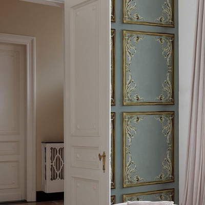 Papel pintado MOLDURAS CLÁSICAS DORADO Y AZUL GRISÁCEO AL_14636175 2