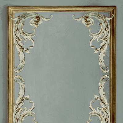 Papel de parede MOLDURAS CLÁSSICAS DOURADO E AZUL ACINZENTADO AL_14636175