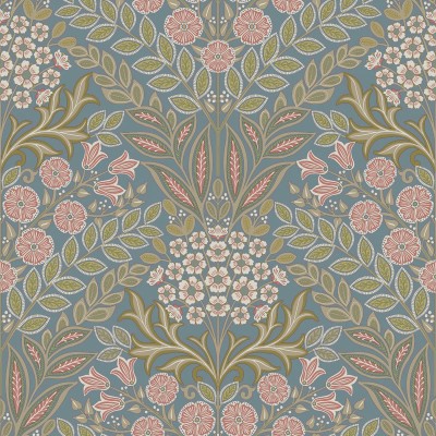 Papel pintado MEDALLÓN FLORAL AZUL GRISÁCEO AL_14636162