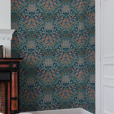 Papel pintado MEDALLÓN FLORAL AZUL PROFUNDO AL_14636165 2