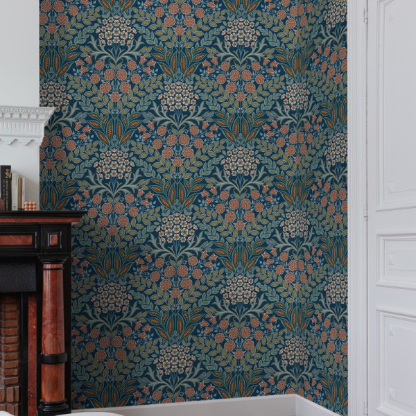 Papel pintado MEDALLÓN FLORAL AZUL...