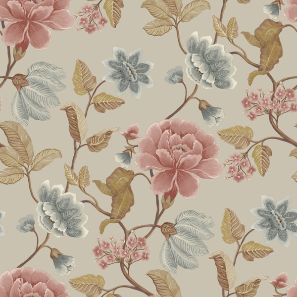 Papel de parede FLOR MEDITERRÂNEA ROSA E AZUL VINTAGE AL_14636185