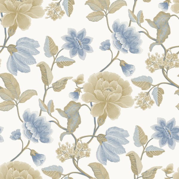 Papel de parede FLOR MEDITERRÂNEA AZUL E BEGE AL_14636187