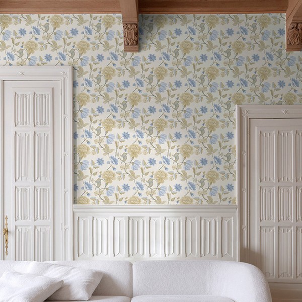 Papel pintado FLOR MEDITERRÁNEA AZUL Y BEIGE AL_14636187