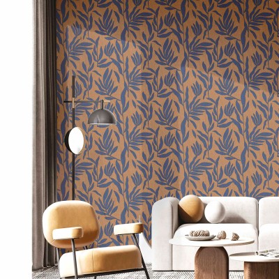 Papel de parede FOLHAS NATURAIS AZUL E MARROM 30144 2