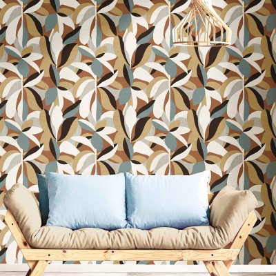 Papel de parede POP ART FOLHAS MARROM E AZUL 30106 Papel de parede POP ART FOLHAS MARROM E AZUL 30106