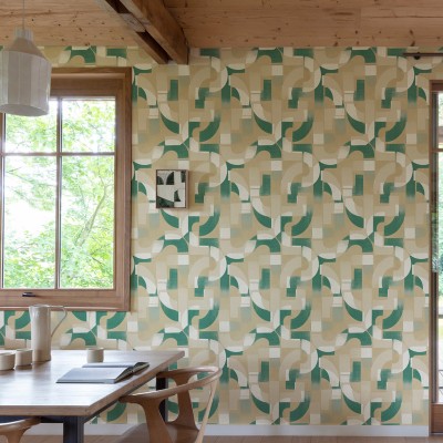 Papel de parede GEOMETRIA RETRO VERDE E BEGE UT_16207470
