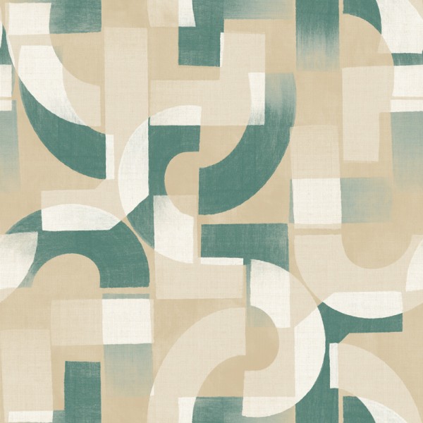 Papel de parede GEOMETRIA RETRO VERDE E BEGE UT_16207470