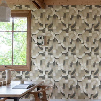 Papel pintado GEOMETRÍA RETRO NEGRO DESGASTADO y BEIGE UT_16207471 2