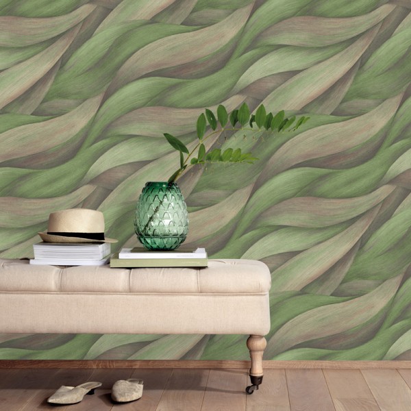 Papel pintado ONDAS MODERNAS VERDE Y ROSADO 10257-07