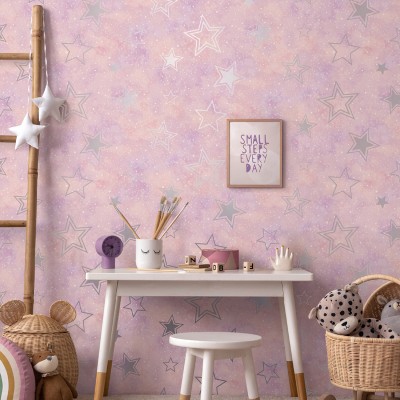 Papel de parede ESTRELAS ROSA E PRATEADO 14060 2