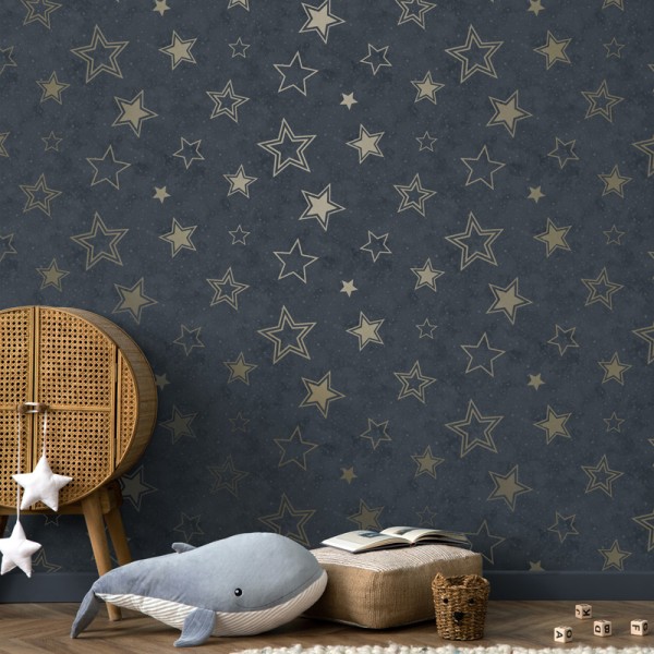 Papel pintado ESTRELLAS AZUL Y DORADO 14061
