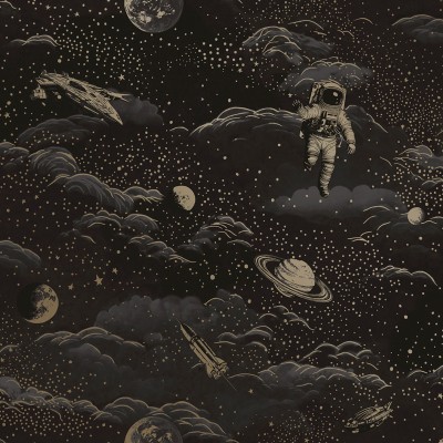Papel pintado ASTRONAUTAS NEGRO Y DORADO 14050