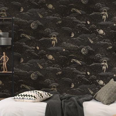 Papel pintado ASTRONAUTAS NEGRO Y DORADO 14050 2