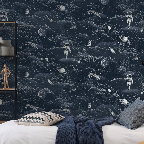 Papel pintado ASTRONAUTAS AZUL Y PLATEADO 14051