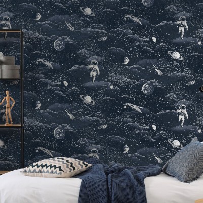 Papel pintado ASTRONAUTAS AZUL Y PLATEADO 14051