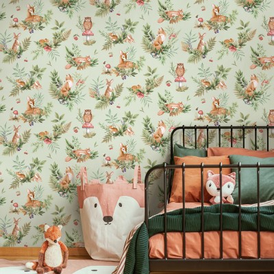 Papel de parede INFANTIL ANIMAIS DA FLORESTA VERDE 14121 2