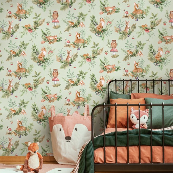 Paper pintat INFANTIL ANIMALS BOSC VERD 14121