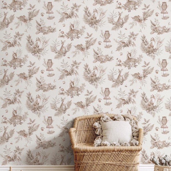 Papel pintado INFANTIL ANIMALES BOSQUE MARRÓN 14122