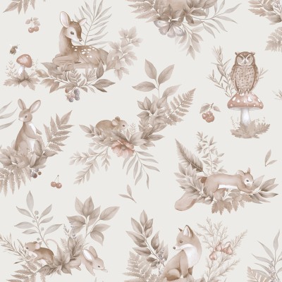 Papel de parede INFANTIL ANIMAIS DA FLORESTA MARROM 14122