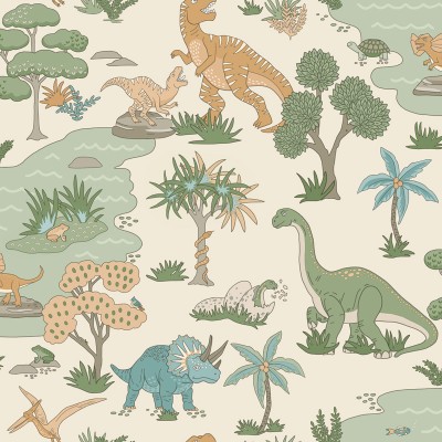 Papel de parede DINOSSAUROS TERRACOTA E VERDE 14012