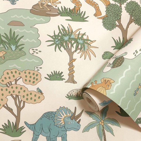 Papel pintado DINOSAURIOS TERRACOTA Y VERDE 14012