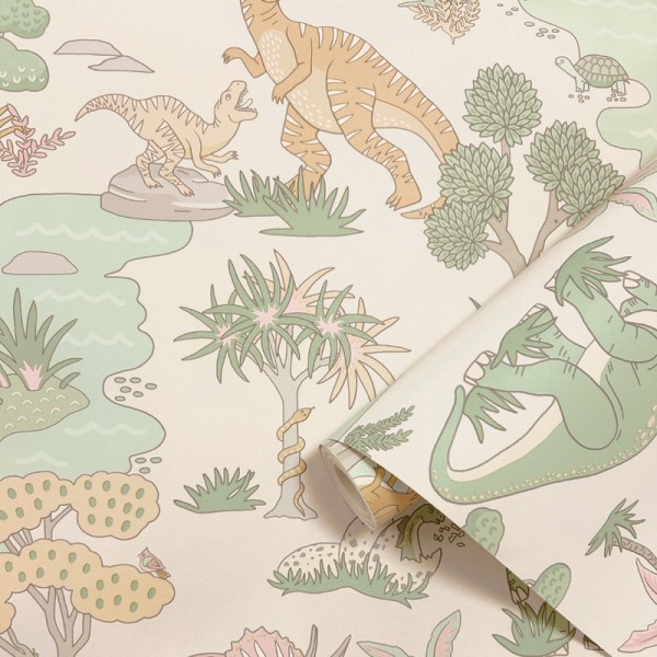 Papel de parede DINOSSAUROS ROSA E VERDE 14013