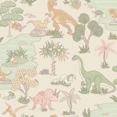 Papel de parede DINOSSAUROS ROSA E VERDE 14013