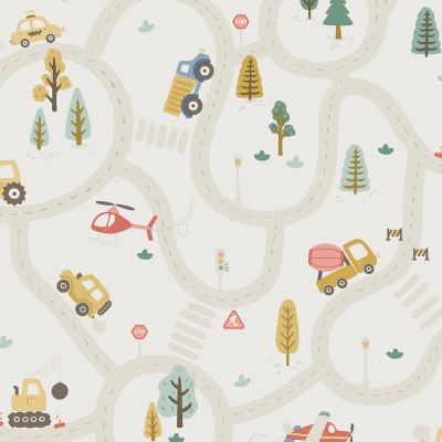 Papel de parede INFANTIL VEÍCULOS E ESTRADAS CREME 14080
