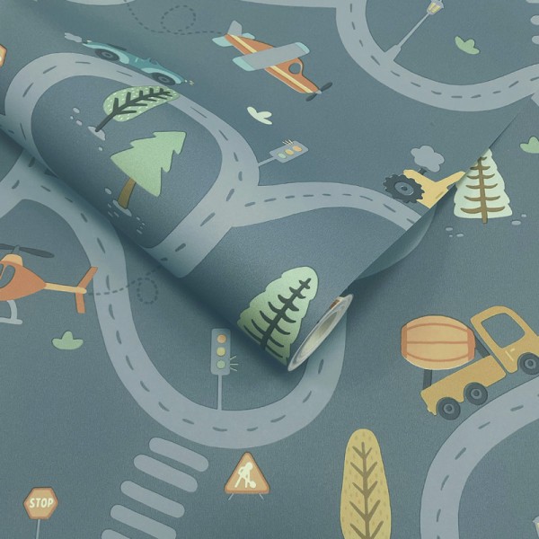 Paper pintat INFANTIL VEHICLES I CARRETERES BLAU 14083