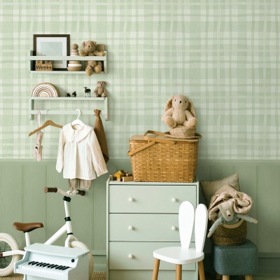 Papel de parede INFANTIL XADREZ COTTAGE VERDE 14000 2