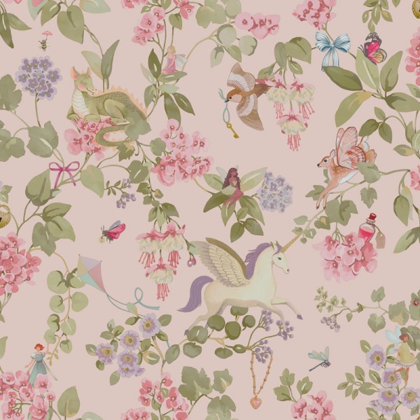 Papel pintado INFANTIL HADAS Y UNICORNIOS ROSA 14021