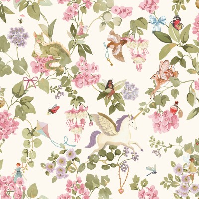 Papel pintado INFANTIL HADAS Y UNICORNIOS CREMA 14020