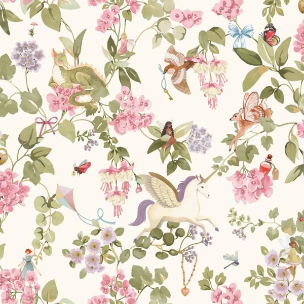 Papel pintado INFANTIL HADAS Y UNICORNIOS CREMA 14020