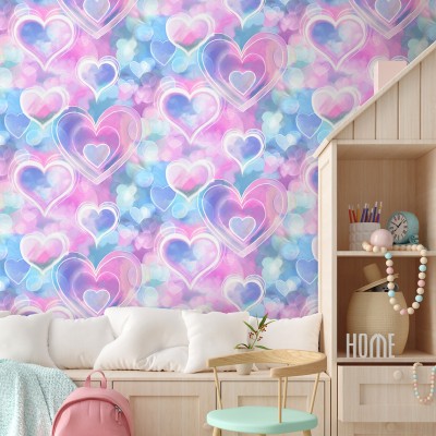 Papel de parede CORAÇÕES NEON ROSA, LILÁS E AZUL 13785 2