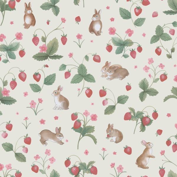Papel pintado INFANTIL CONEJITOS Y FRESAS CREMA 14140