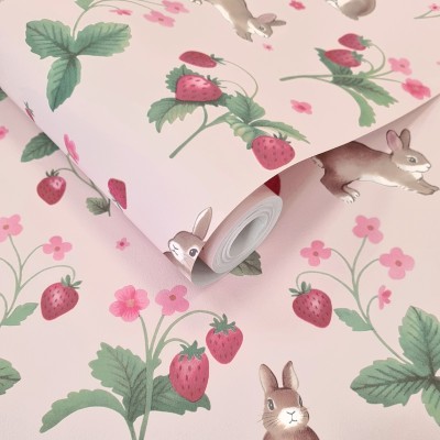 Papel pintado INFANTIL CONEJITOS Y FRESAS ROSA 14141 Papel pintado INFANTIL CONEJITOS Y FRESAS ROSA 14141