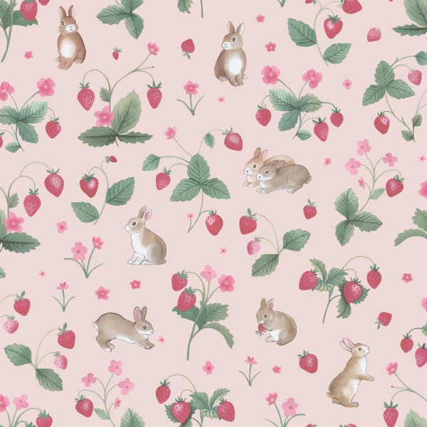 Papel pintado INFANTIL CONEJITOS Y FRESAS ROSA 14141