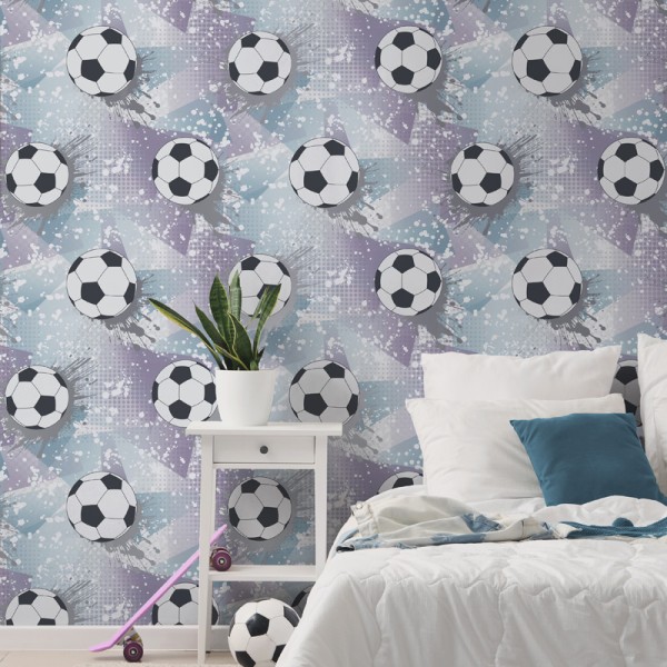 Papel de parede BOLAS DE FUTEBOL LILÁS E AZUL 14091