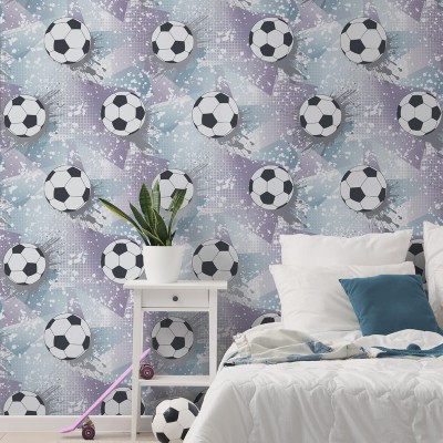 Papel de parede BOLAS DE FUTEBOL LILÁS E AZUL 14091